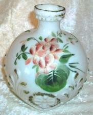 Antique Dithridge White Milk Glass Hand Painted Pink Floral Lion Barber Bottle picture