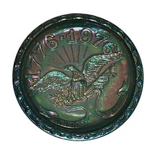 Vintage Indiana Bicentennial 1776-1976 Blue Iridescent Carnival Glass Plate 8