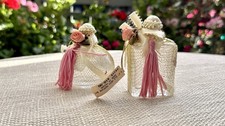 Vintage Taiwan Gold Mesh Perfume Bottle Pair Pink Tassels Roses w/ Original Tags picture