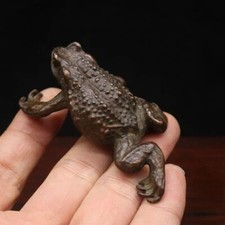 Antique Bronze Antique Battered Brass Gold Toad Tea Pet Gift picture
