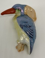 Vtg Ceramic Majolica King Fisher Bird Wall Pocket Planter 5” & Bud Vase Japan picture