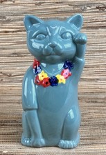 Lucky Cat Tiki Mug Ceramic Cup Blue Glaze 7