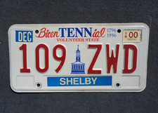 2000 SHELBY County TENNESSEE Bicentennial License Plate picture
