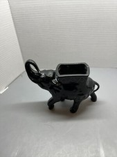 Vintage  Trunk Up Elephant Planter Glossy Black Glazed Ceramic 1950/60s picture