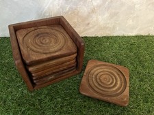 Goodwood Genuine Teak Wood Coaster Set Holder Mid-Century Modern Vintage  picture