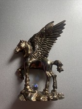 Mythical Pegasus Winged Horse Figurine Pewter Or Brass ? With Crystal Ball 4” picture