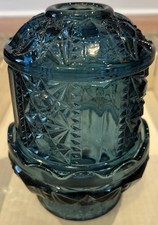 Vintage Indiana Glass Colonial Blue ”Stars & Bars” Large Fairy Lamp picture