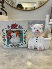 Vintage Loomco Teddy Bear Toothpick Holder Ceramic White Bear NOS 1992 picture