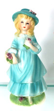 Avon Porcelain Figurine 1973 Jennifer Girl Blue Dress Hat Flowers Basket Japan picture