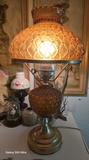 Vintage Amber Hobnail Diamond Quilt Glass Hurricane Ornate Table Lamp 21