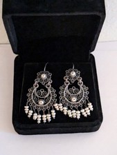 Vtg Possible FEDERICO JIMENEZ 925 Silver OAXACAN Filigree EARRINGS White Pearls picture