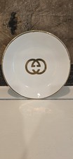 Vintage 1970s Gucci Porcelain Trinket Dish Gold Interlocking GG Logo Made Italy picture