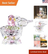Lifelike 3.3'' Clear and Pink Crystal Bird Figurine - Art Glass Collectible picture