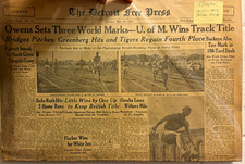 Detroit Free Press Newspaper May 26 1935 Owens 3 World Marks, Babe Ruth 3 HR picture