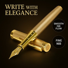 Luxury Gold Fountain Pen Fine Nib Set with Ink Cartridges, Converter & Case picture