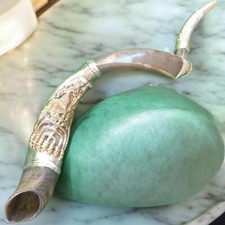 SUPER SALE Authentic Yemenite Long Shofar Coated 925 Sterling Silver Kudu Gold picture
