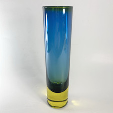 KITAICHI GLASS 2 Toned Turquoise & Yellow Vase 7 ⅞