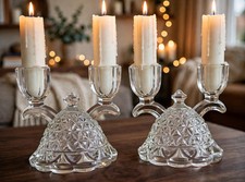 Vintage Imperial Glass Pair Double Candle Holders Clear picture