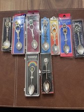 Lot of  9 Tourists Souvenir Collector Spoons s in Orignal Boxes picture