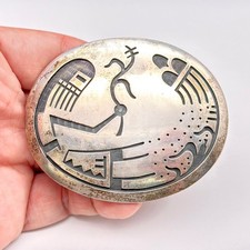 Vintage Hopi Native Manuel Hoyungowa Kachina Raincloud Silver Belt Buckle 1.375