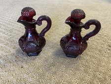 Pair of Vintage AVON 1876 Cape Cod Collection Ruby Red Glass Cruets picture