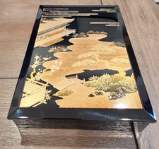 Vintage Japanese Lacquerware Postcard Letter Box Gold Landscape Japan picture