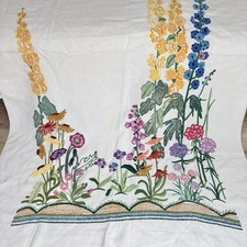 Vintage Embroidered Drape Curtain Linen Floral Flowers Amazing Large Scene 68x84 picture