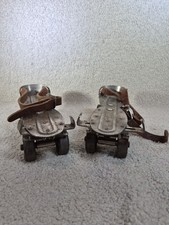 Vtg Antique Metal Roller Skates Chicago Clamp On Pat. 1910193 Leather Straps picture