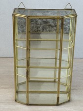 Vtg 11.5” Brass Glass Display Cabinet Octagon Curio Case Box Gold Mirror Back picture