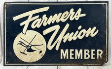 Vintage Farmers Union Member Metal Tin Sign Farm Agriculture 16x10 picture