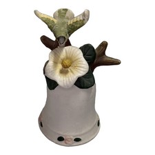Vintage Bisque Porcelain Hummingbird Bell Figurine White Flower picture