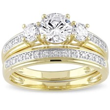 10K Yellow Gold Over Diamond Bridal 3-Stone Bridal Ring Set- For Women's Sz 5-12 picture