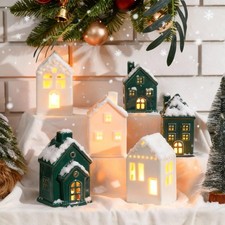 6 Pcs Ceramic St. Patrick's Day Village Houses LED Lighted Irish Village Sets picture