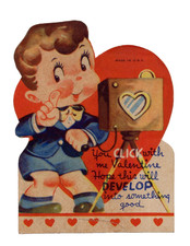 Vintage Valentine Card, BOY W/OLD FASHIONED CAMERA 