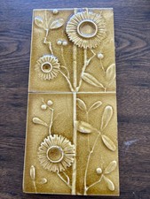 PAIR J.G. & J. F. LOW MAJOLICA ART POTTERY CERAMIC FLOWER TILES 1881 picture