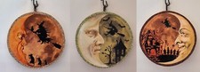 SET of 3 - MAN in the MOON, CRESCENT  * Glitter HALLOWEEN ORNAMENT * Vtg Img picture