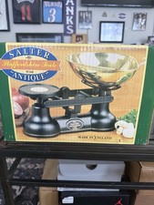 Vtg Salter Staffordshire Kitchen Scale Black Cast Iron Brass Bowl picture
