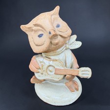 Vintage UC Japan Ceramic Owl Figurine Playing Guitar Whimsical Pottery Decor picture