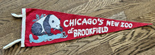 Vintage Chicago's New Zoo at Brookfield Panda Red Felt Flag Pennant 26x8.5 HTF picture