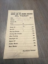 1914 Denver And Rio Grande Railroad Oil Ticket Durango Station Form 3530 picture