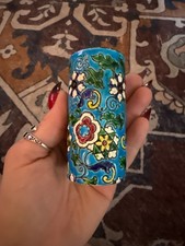 Art Deco Vintage Longwy French Enamel Miniature Cylinder Vase Rouleau Faience Tu picture