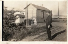 c1910's Kenton Interurban Station Depot Man Smoking Pipe RPPC Postcard COPY picture