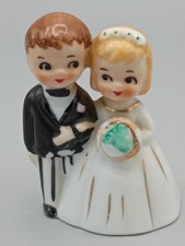 Vintage Lefton Bride and Groom Wedding Bell Cake Topper 3