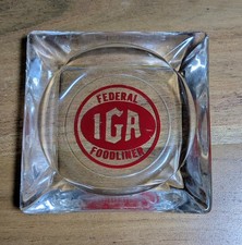 VINTAGE FEDERAL IGA FOODLINER GLASS PROMOTIONAL ASHTRAY 1970's PROMO Now Closed picture
