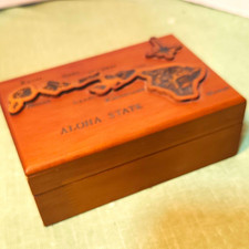 Wooden Felt Lined Aloha Jewelry/Trinket Box Hinged Lid From Hawaii picture