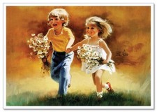 Lovely children-flowers of life Pretty boy girl Funny KIDS NEW modern Postcard picture
