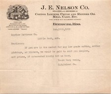 JE Nelson Co Vicksburg MS 1919 Letterhead Cotton Linters Crude Oil Meal & Cake picture