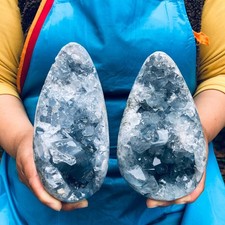 2pcs 6.53LB Natural Blue Celestite Geode Quartz Crystal Mineral Specimen Healing picture