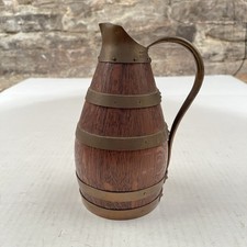 Antique 1933 Gerard Lafitte Oak Wood & Brass French Wine Barrel Jug Pitcher picture