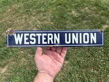 Original Western Union Porcelain Strip Sign Bicycle Messenger Frame Sign picture